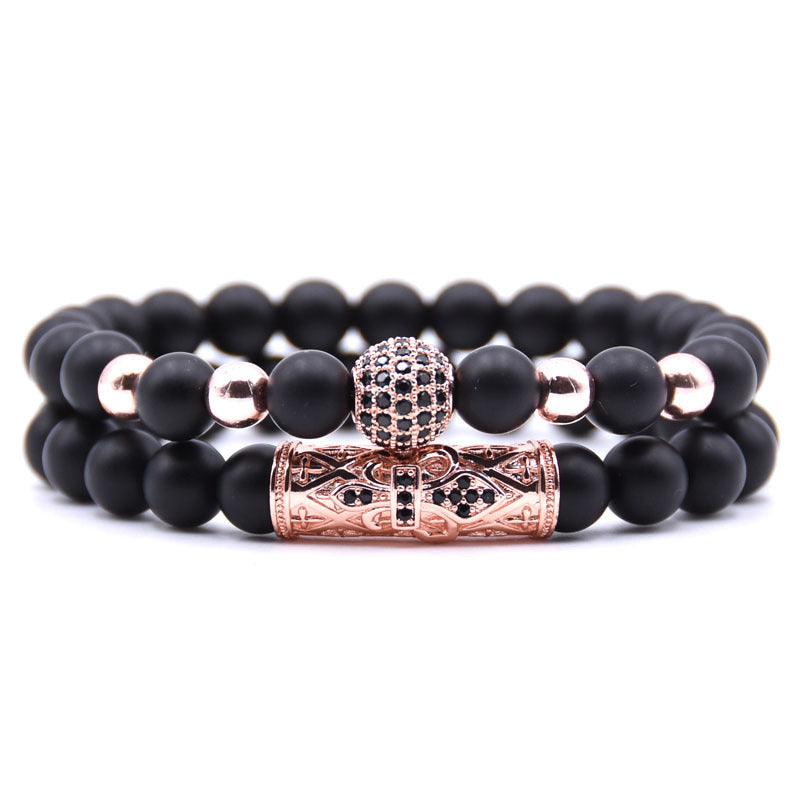 black matte micro-inlaid zircon bracelet natural stone set elastic bracelet