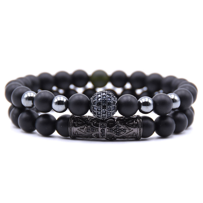 black matte micro-inlaid zircon bracelet natural stone set elastic bracelet