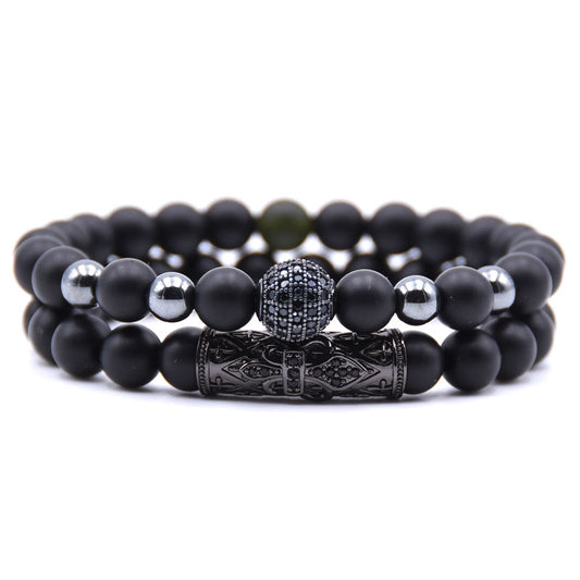 black matte micro-inlaid zircon bracelet natural stone set elastic bracelet