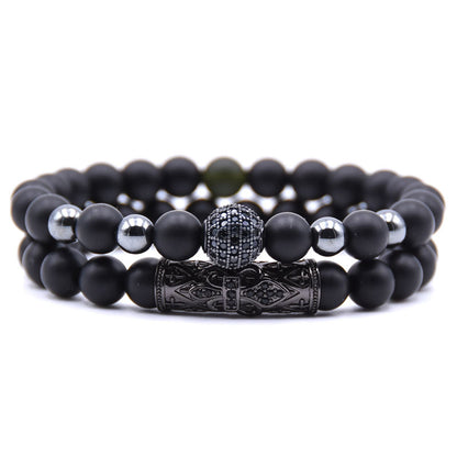black matte micro-inlaid zircon bracelet natural stone set elastic bracelet