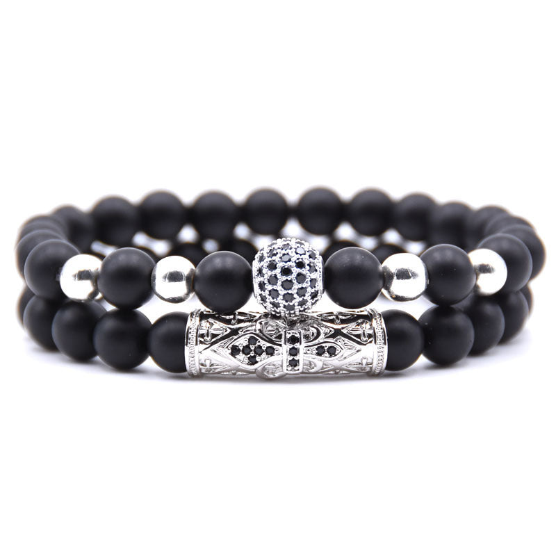 black matte micro-inlaid zircon bracelet natural stone set elastic bracelet