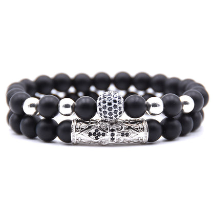 black matte micro-inlaid zircon bracelet natural stone set elastic bracelet