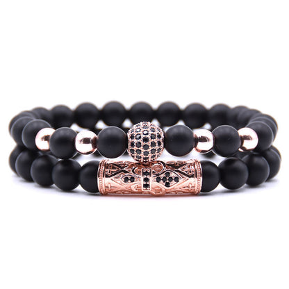 black matte micro-inlaid zircon bracelet natural stone set elastic bracelet