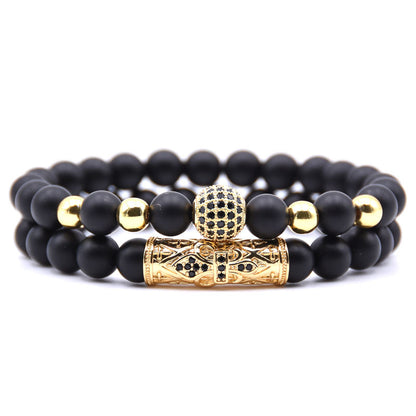 black matte micro-inlaid zircon bracelet natural stone set elastic bracelet